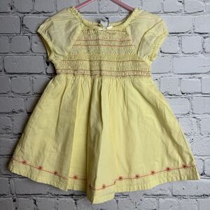 Baby Gap Yellow Ruffles Dress Fully Lined Cotton Embroidered Hem Sz 12-18 Months
